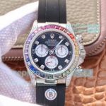 BLF Swiss Rolex Daytona 4130 Replica Rainbow Bezel Watch SS Rubber Strap